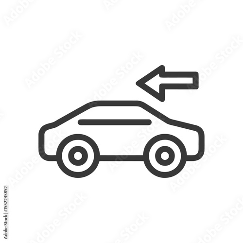 Simple Line Art Car Icon with Directional Arrow