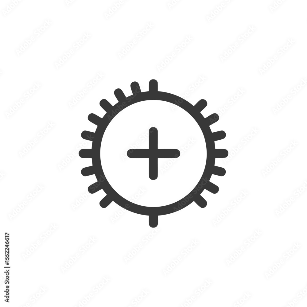 Obraz premium Minimalist Icon: Spiked Circle with Plus Sign Center, Flat Design