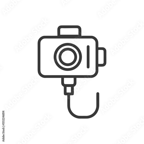 Wallpaper Mural Minimalist Action Camera Icon with Cable, Black Outline on White Torontodigital.ca