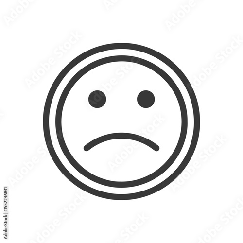 Minimalist Sad Face Icon with Double Circle Outline, Isolated on White