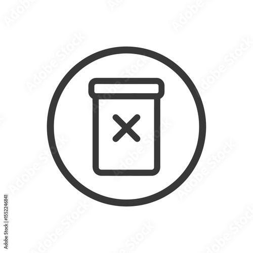 Delete Icon: Simple Trash Can Symbol with Cross in Circle, Dark Gray