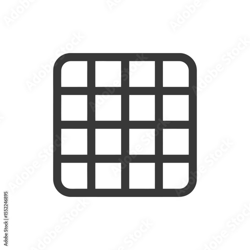Clean Grid Icon with Rounded Corners and Bold Lines on White Background