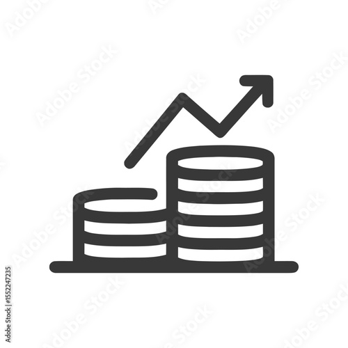 Rising Stacked Coins with Upward Arrow: Financial Growth Icon
