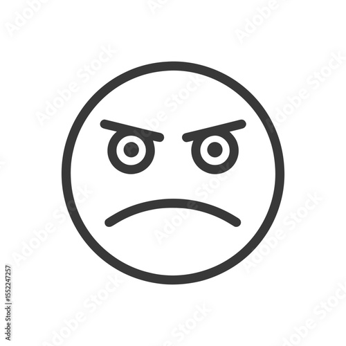 Angry Emoji Icon: Minimalist Design with Frowning Expression and Intense Gaze