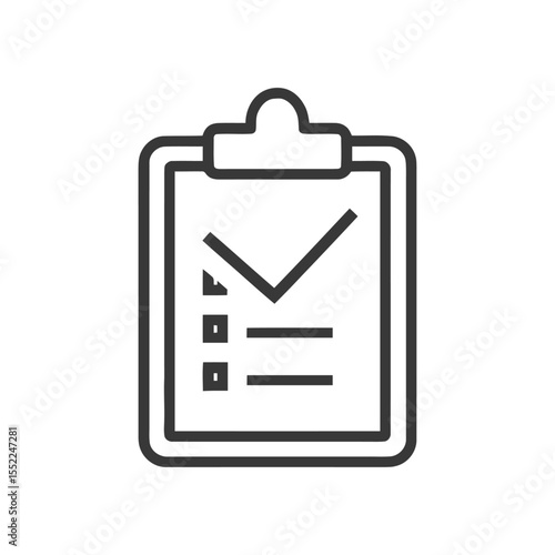 Minimalist Clipboard Icon with Checkmark and List, Outline Style