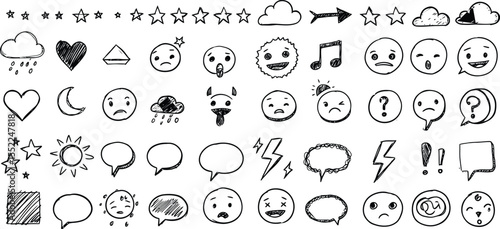 Hand-Drawn Doodle Weather & Emotion Icons - AI Generative
