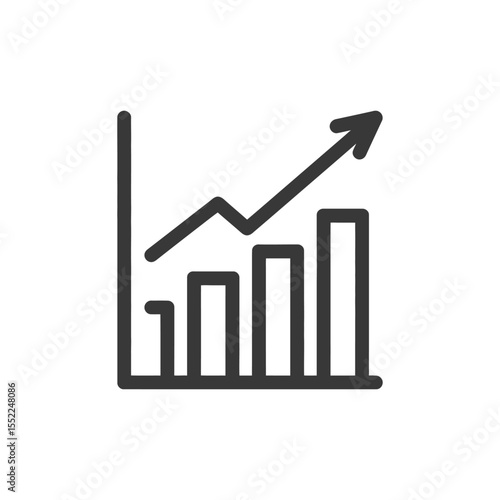 Ascending Bar Graph Icon with Arrow, Business Growth Concept, Isolated