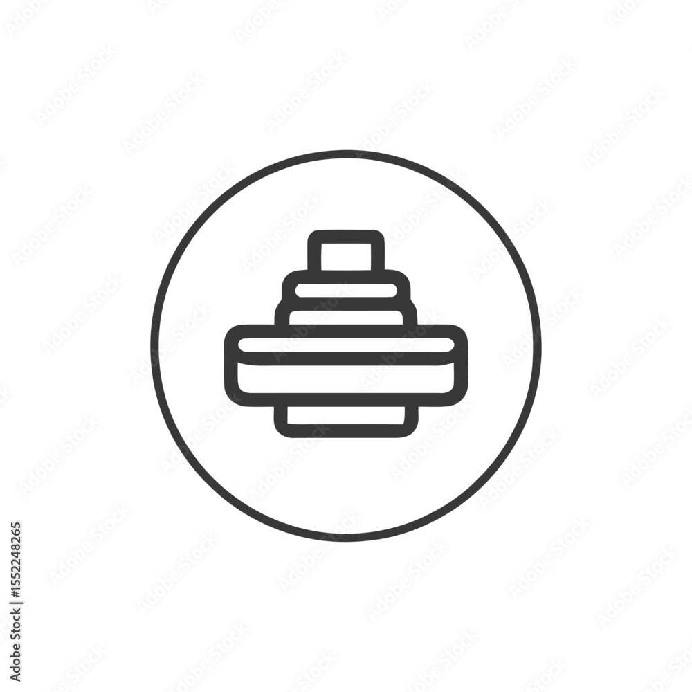 Minimalist Icon of a Layered Structure Inside a Circle, Black Outline Minimalist Icon of a Layered Structure Inside a Circle, Black Outline
