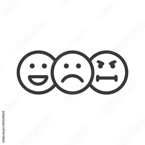 Three Emoticons: Happy, Sad, and Angry - Expressing Diverse Emotions in Simple Line Art