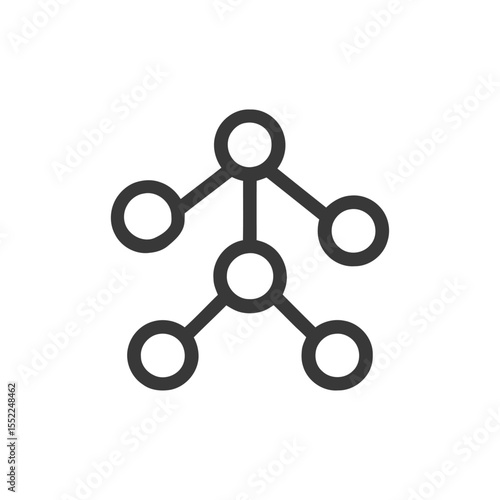 Hierarchical Network Icon: Connected Nodes and Branches on White Background