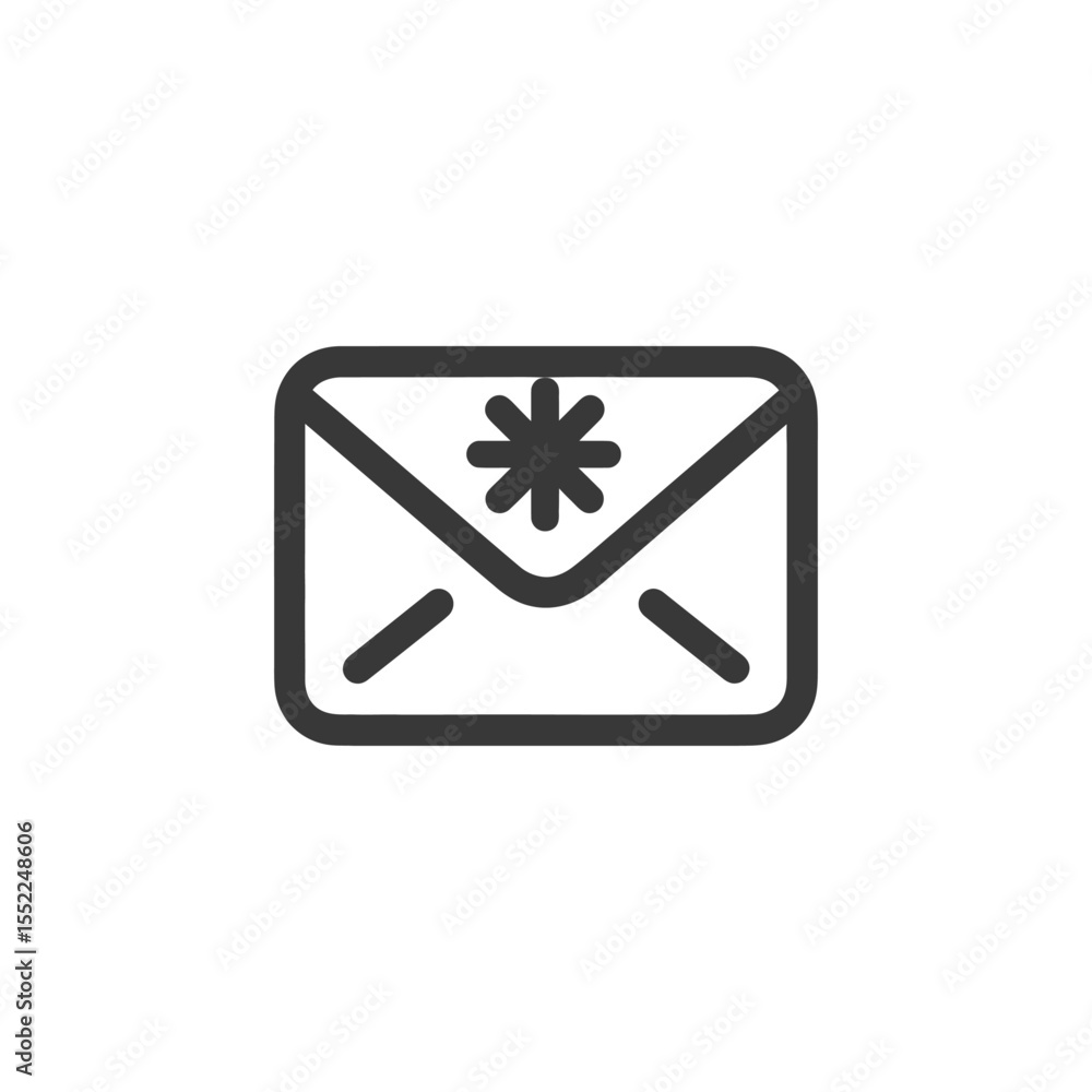 Stylized Email Icon with Asterisk, Dark Outline on White Background Stylized Email Icon with Asterisk, Dark Outline on White Background