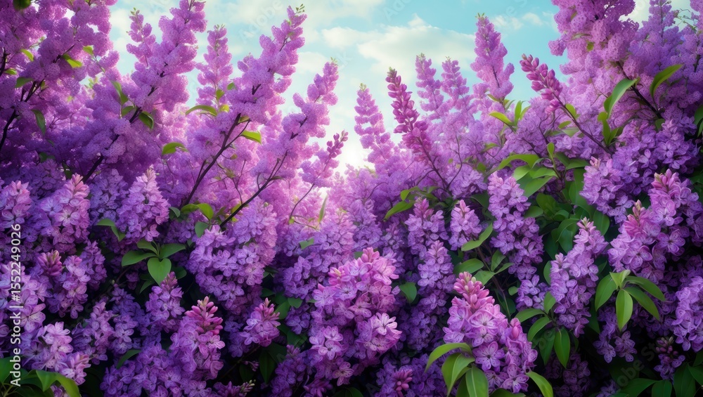Obraz premium Bushes Of Blossom Lilacs with Empty Space for Text