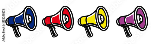 Colorful Megaphone Bullhorn Clipart Set – Red, Blue, Yellow, Purple