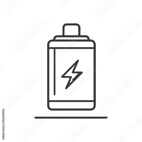 Minimalist Battery Icon with Lightning Bolt Symbol on White Background