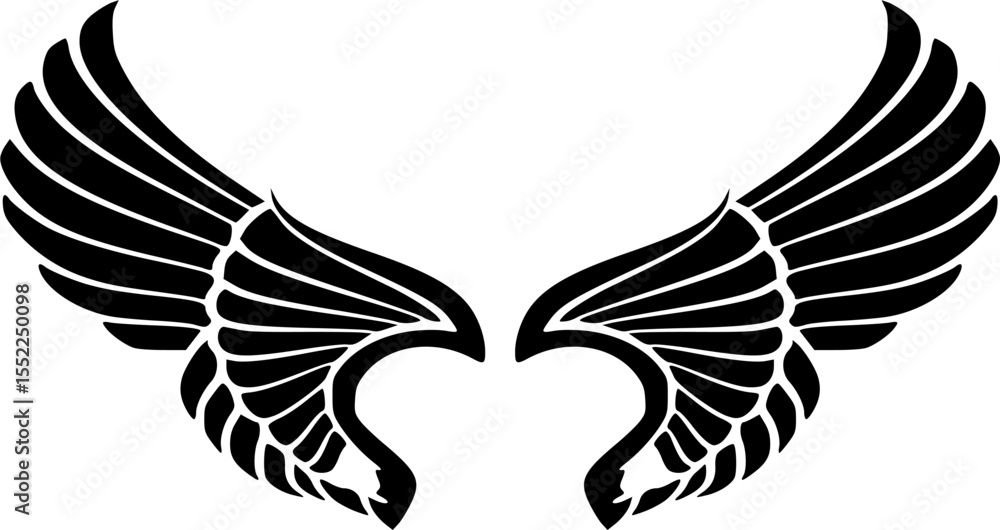 Fototapeta premium Fantasy Dragon Wings Spread Vector in Black Silhouette