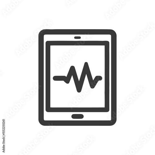 Tablet Displaying Heartbeat Signal, Medical Technology Icon, Minimalist Design