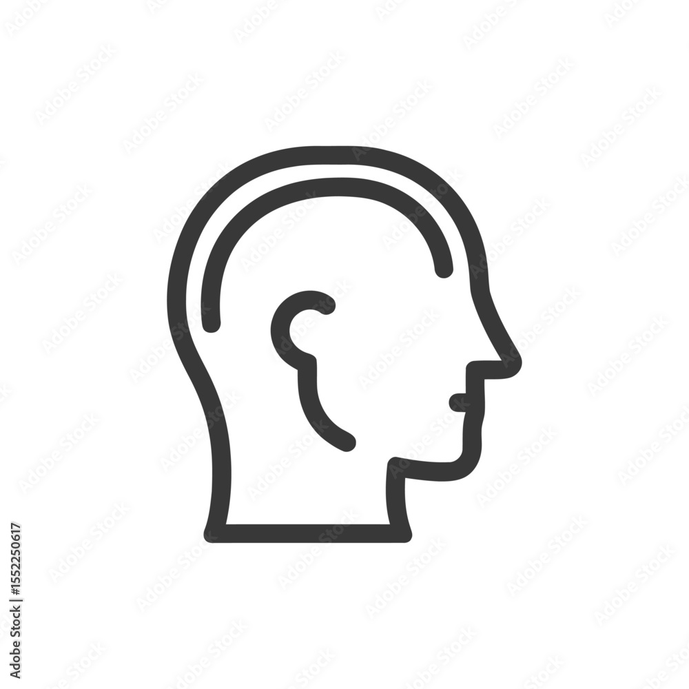 Minimalist Head Profile Icon: Human Thought Process, Mental Health Symbol Minimalist Head Profile Icon: Human Thought Process, Mental Health Symbol