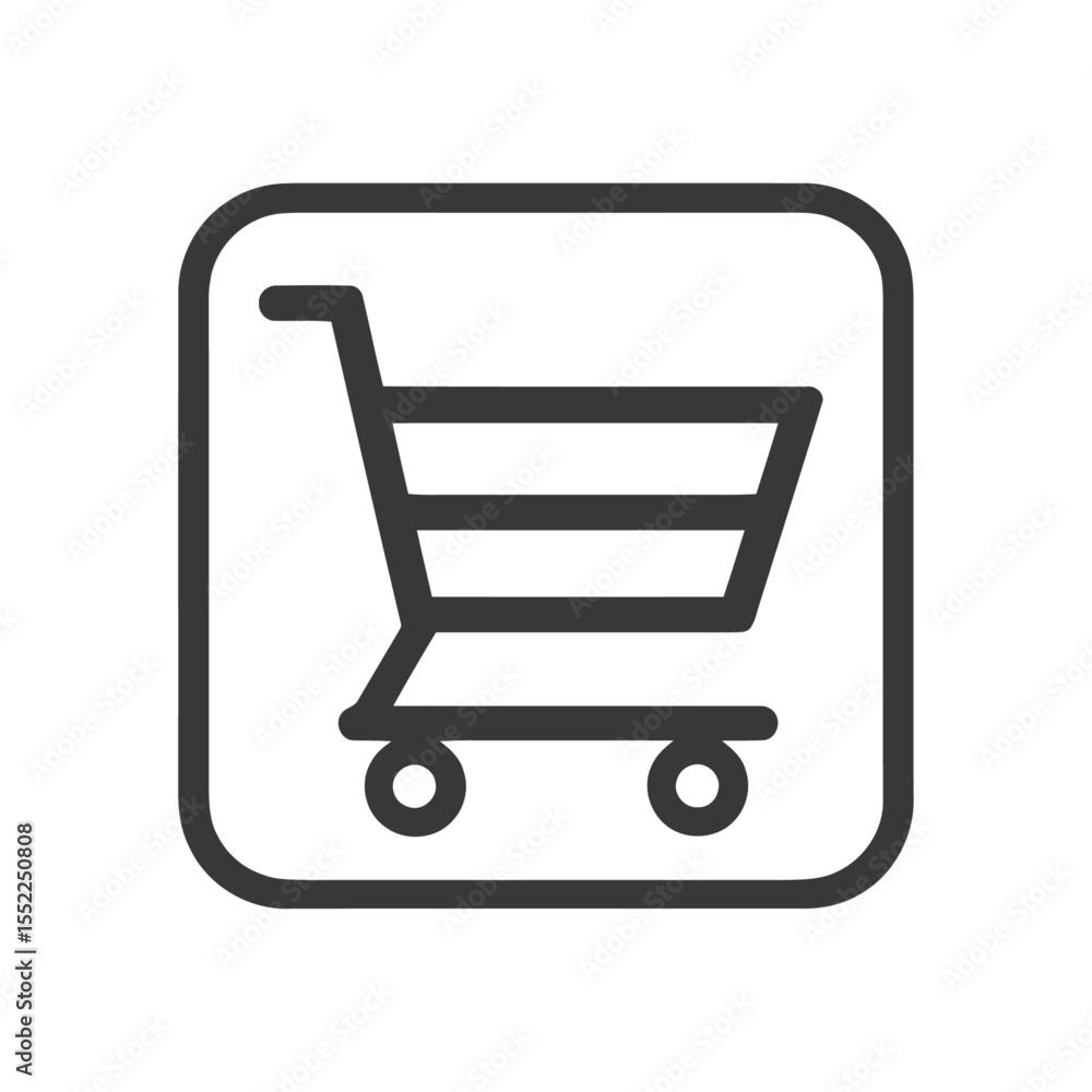Minimalist Shopping Cart Icon in Rounded Square Frame, Dark Gray on White Minimalist Shopping Cart Icon in Rounded Square Frame, Dark Gray on White