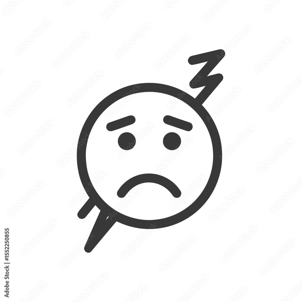 Obraz premium Stressed Emoji Icon with Lightning Bolt, Dark Gray on White Background