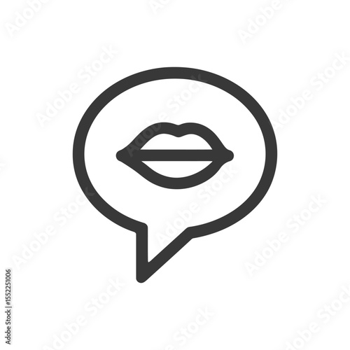 Minimalist Lips Icon in Speech Bubble, Communication Symbol, Dark Gray Outline