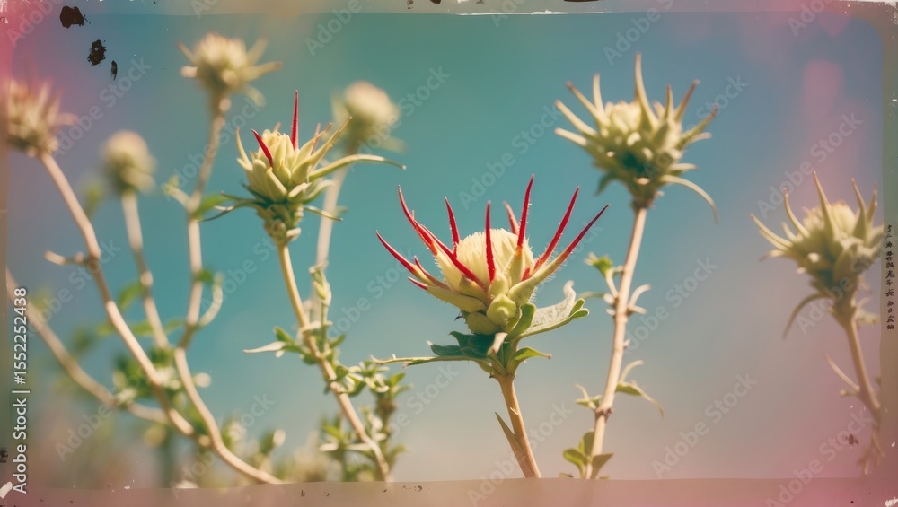 Obraz premium Close Up Photo Of Weed With Thorn Flower, featuring empty space for text.