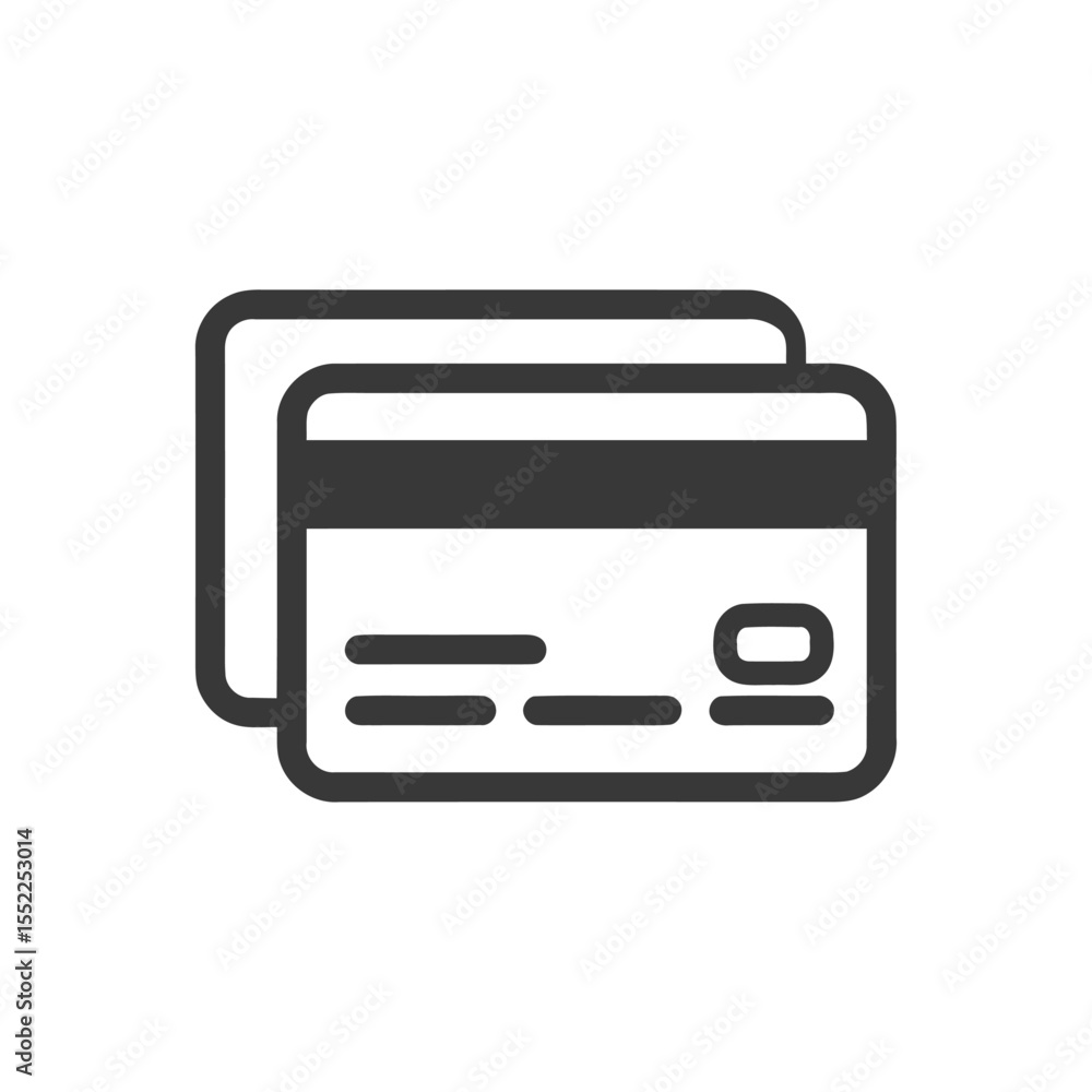 Minimalist Credit Card Icon: Stacked Cards, Rounded Corners, Dark Gray on White Minimalist Credit Card Icon: Stacked Cards, Rounded Corners, Dark Gray on White