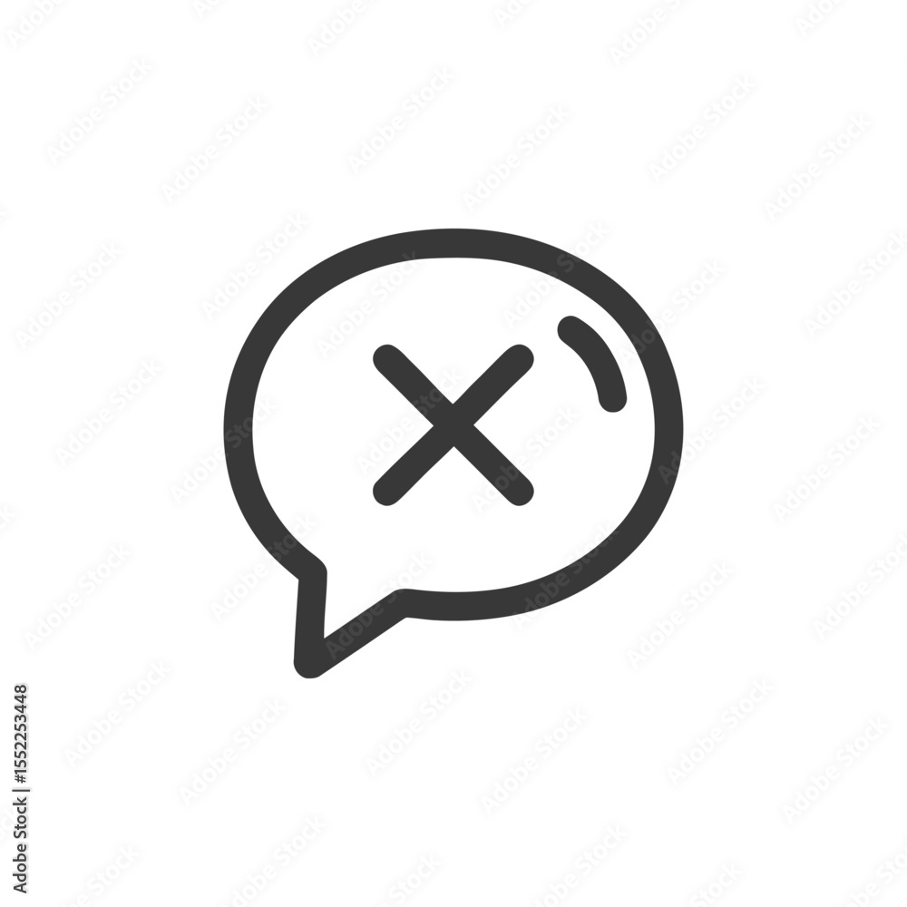 Fototapeta premium Speech Bubble with Cross Mark: Simple Black Line Icon on White Background