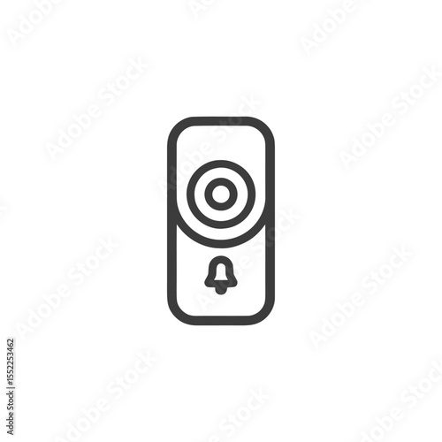 Modern Doorbell Icon: Sleek Outline Design with Central Button and Bell Symbol