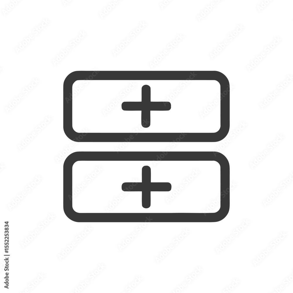Fototapeta premium Stacked Plus Icons in Rounded Rectangles, Dark Gray on White