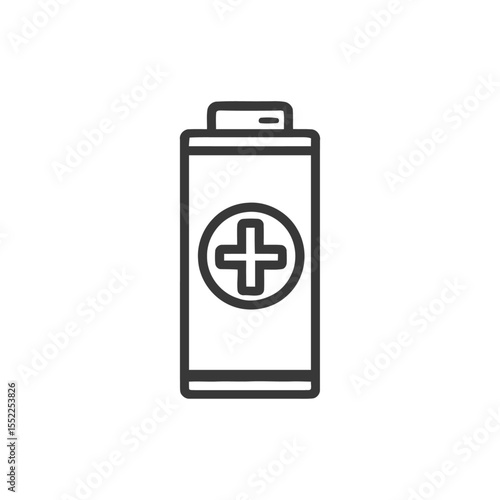 Minimalist Battery Icon with Plus Symbol, Black Outline on White