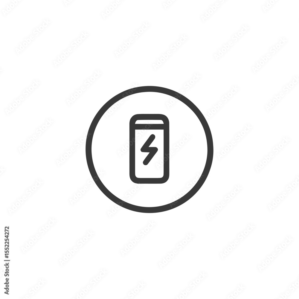 Minimalist Battery Icon: Black Outline in Circle, Energy Symbol Minimalist Battery Icon: Black Outline in Circle, Energy Symbol