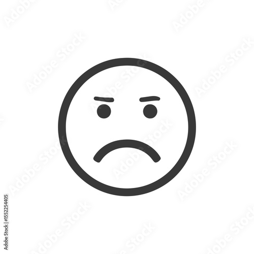 Minimalist Grumpy Face Icon: Simple Black Outline on White Background