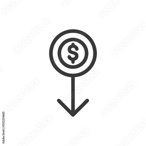 Downward Trend: Dollar Symbol with Arrow in Minimalist Design