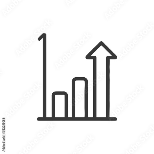 Ascending Bar Graph Icon with Arrow, Growth and Progress Symbol