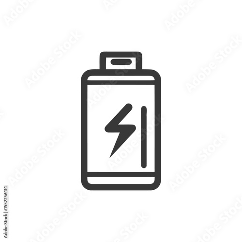 Minimalist Battery Icon with Lightning Bolt Symbol on White Background