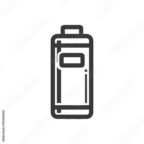 Minimalist Black Outline Icon of a Battery on White Background