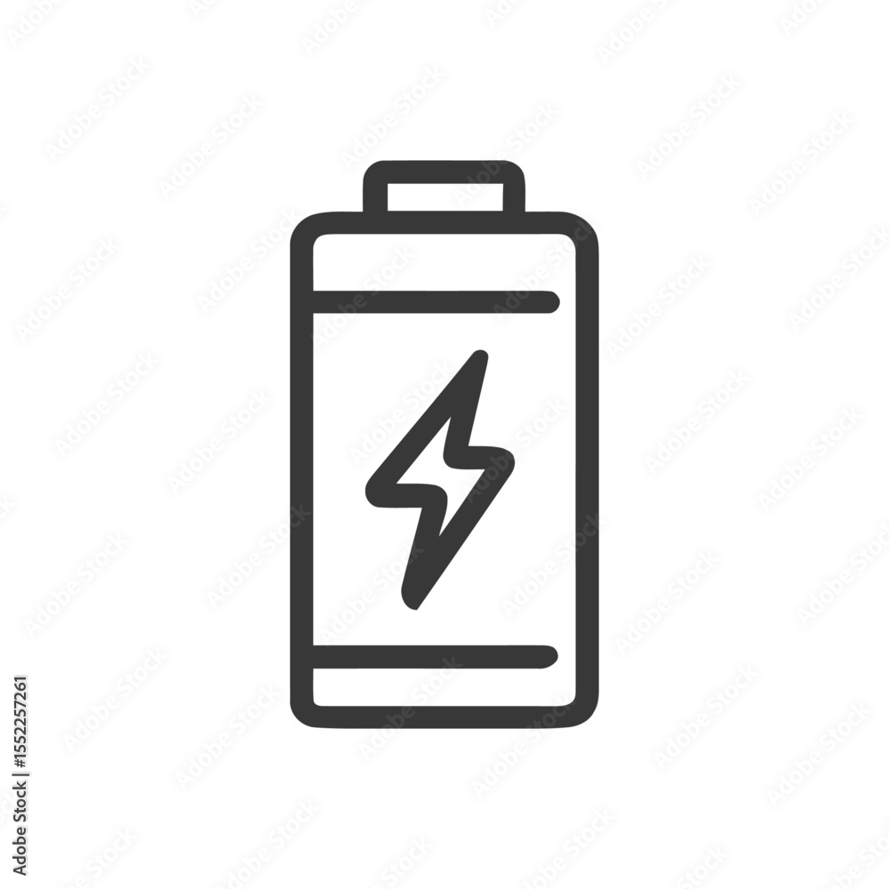 Bold Battery Icon with Lightning Bolt Symbol on White Background Bold Battery Icon with Lightning Bolt Symbol on White Background