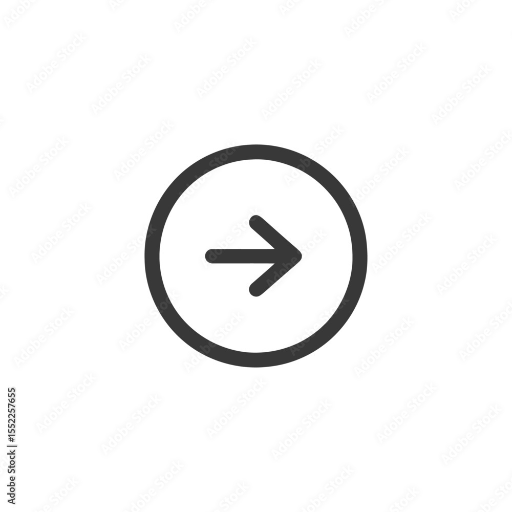 Simple Dark Gray Right Arrow Inside Circle on White Background Simple Dark Gray Right Arrow Inside Circle on White Background