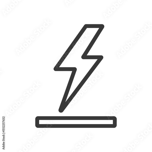 Minimalist Lightning Bolt Icon with Ground Line, Dark Gray on White Background