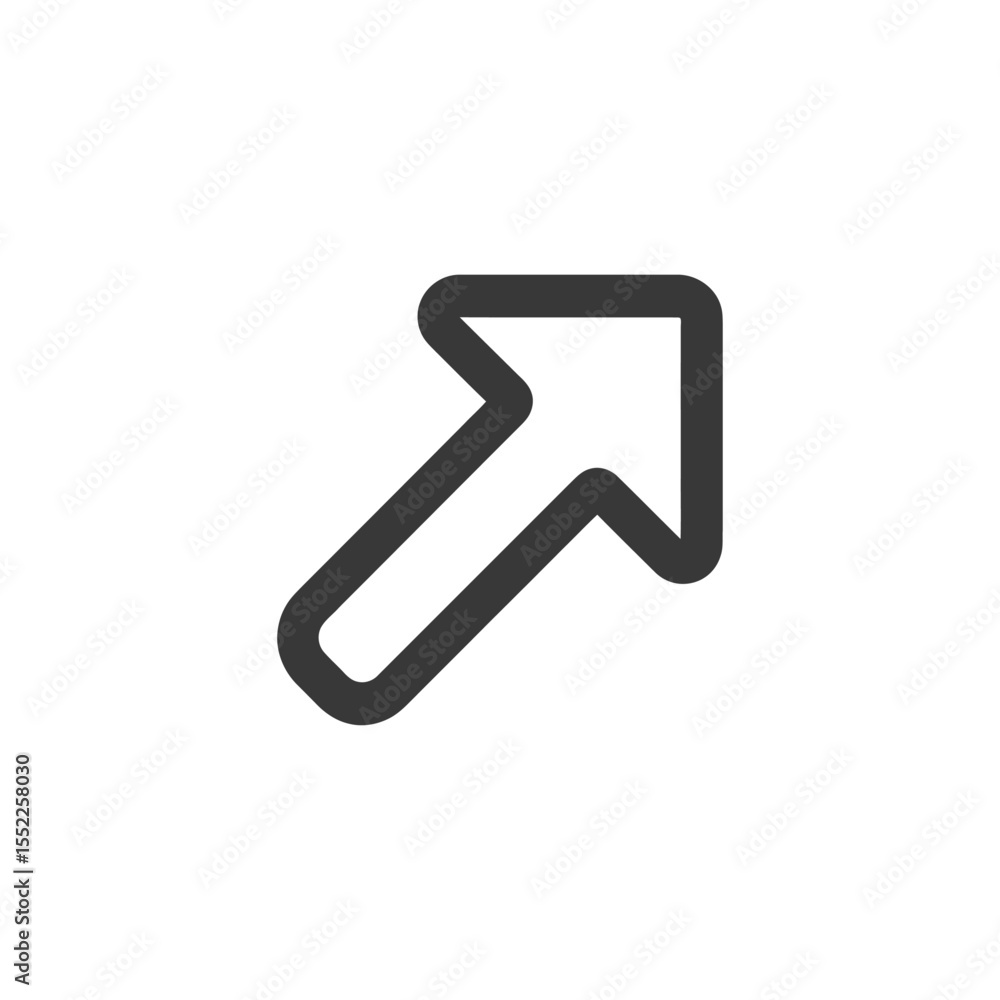 Bold Arrow Icon Pointing Upward and Right on White Background Bold Arrow Icon Pointing Upward and Right on White Background