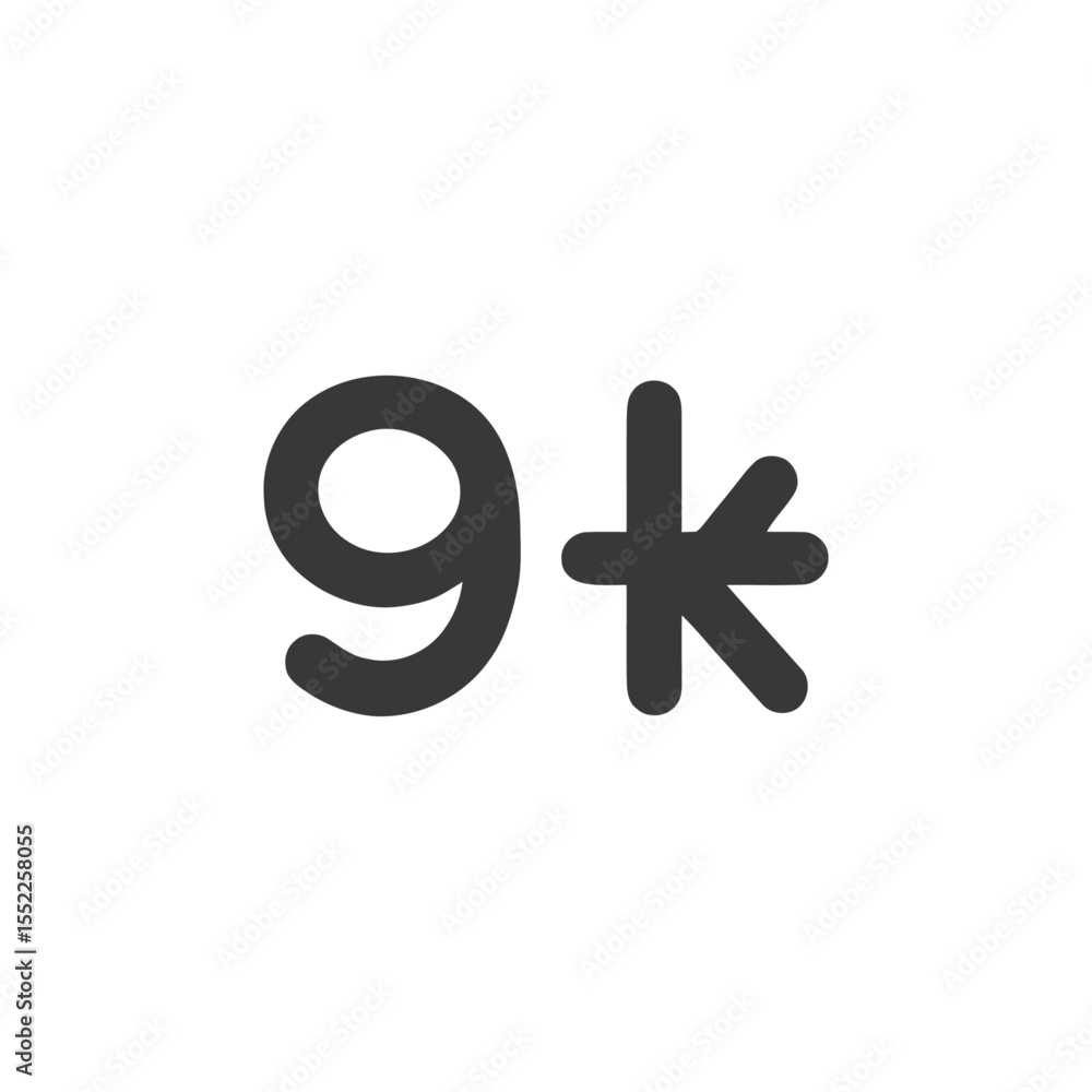 Bold 9k Symbol on White Background, Minimalist Design Bold 9k Symbol on White Background, Minimalist Design