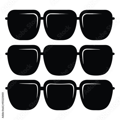 Set of black minimalist sunglasses icons isolated on a white background, creating a stylish seamless pattern for modern eyewear design