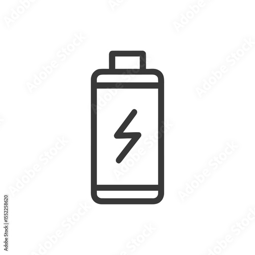 Battery Icon with Lightning Bolt Symbol, Minimalist Design on White Background