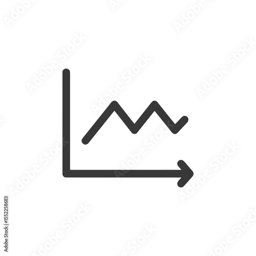 Minimalist Line Graph Icon: Fluctuating Data Visualization on White Background