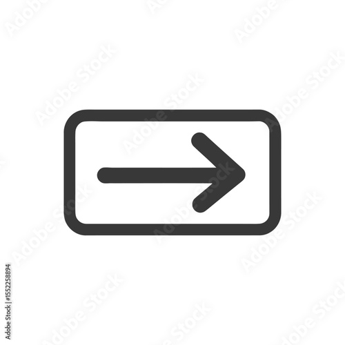 Simple Right Arrow in Rounded Rectangle, Black Outline on White Background