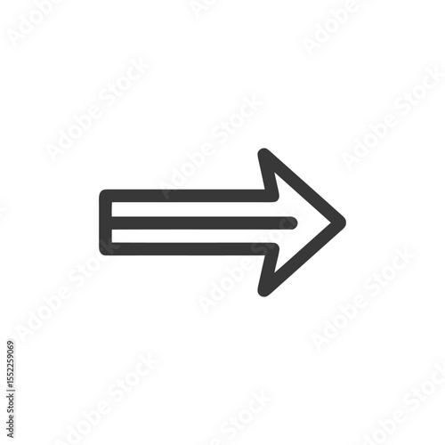 Bold Right Arrow Icon with Three Horizontal Lines, Isolated on White