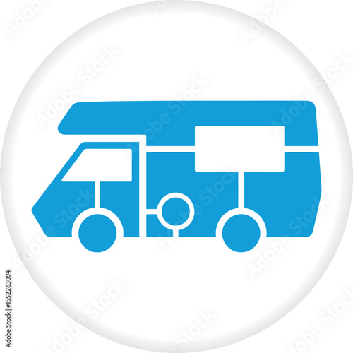 Blue Vector Icon sticker of the motorhome Vector monochrome illustration of a camper van icon isolated on white background