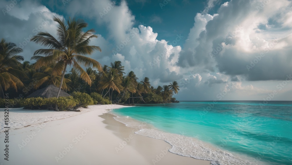 Fototapeta premium Exotic beach with white sand and turquoise sea on paradise island.