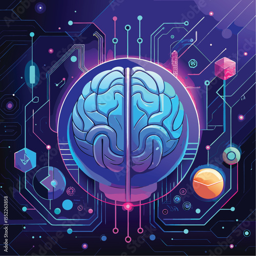 Circuit board background with brain technology digital electronic design pattern illustration