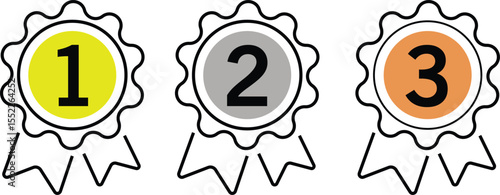 1st 2nd 3rd Gold Silver Bronze medal first place second third award winner badge guarantee winning prize ribbon symbol sign icon logo template Vector 10 Eps